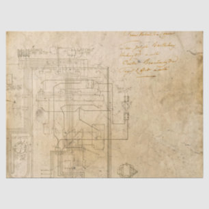 Electrical Schematic Drawing on Brown Decoupage Tissue Paper