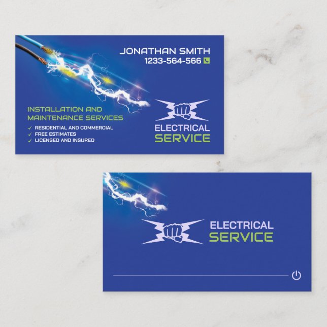 Electrical Service, Electrician Business Card (Front/Back)