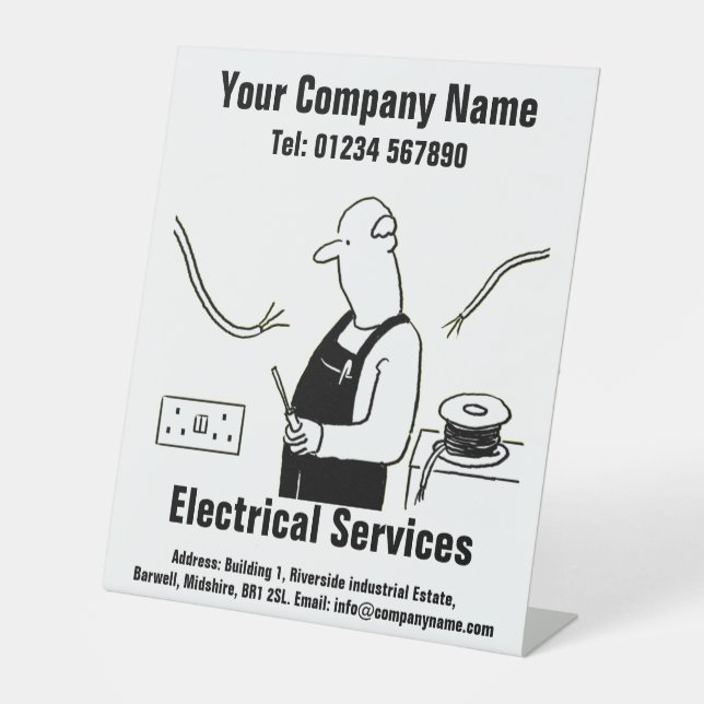 Electrical Services Cartoon Design Pedestal Sign (Front)