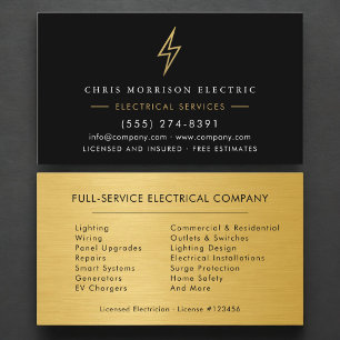 Electrical Services Electrician Gold Metallic Business Card