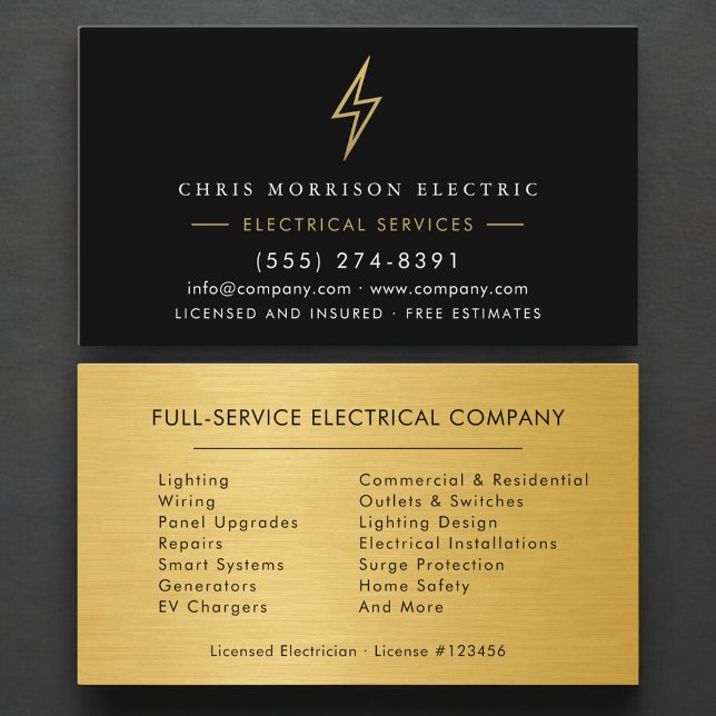 Electrical Services Electrician Gold Metallic Business Card (Creator Uploaded)
