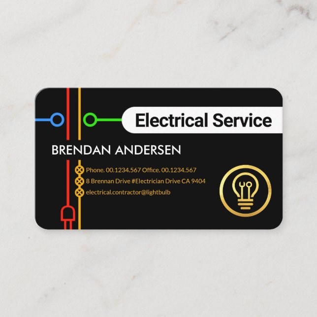 Electrical Symbols Wiring Lightbulb Business Card (Front)