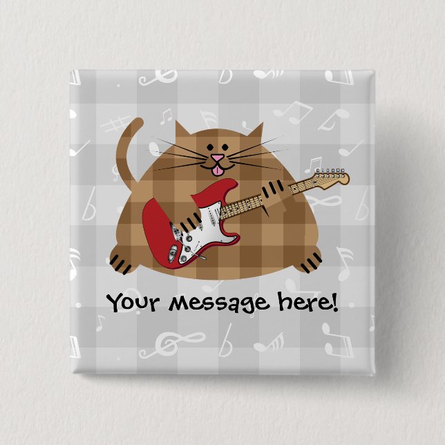 Electricat - Electric Guitar Kitty Musician 15 Cm Square Badge (Front)