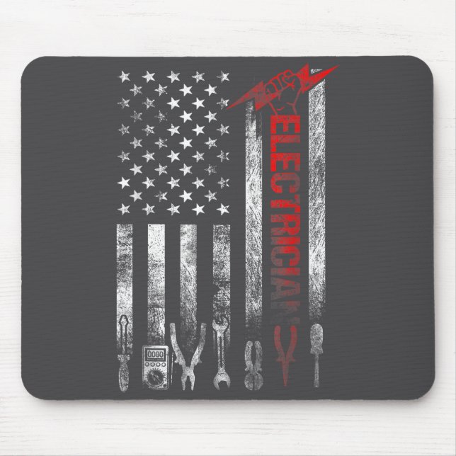 Electrician American Flag Funny Electricians Tools Mouse Mat (Front)