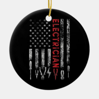 Electrician American Flag Patriotic Funny Ceramic Tree Decoration