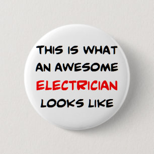 electrician, awesome 6 cm round badge