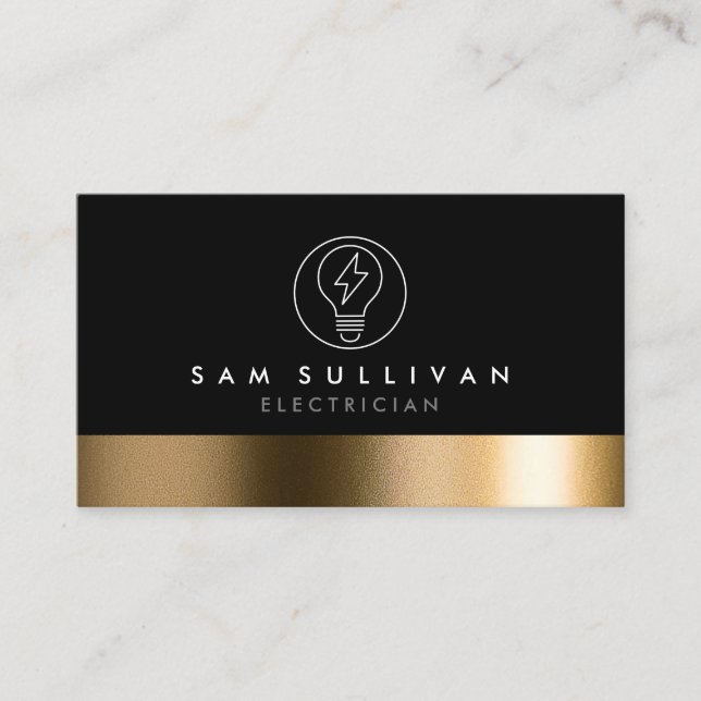 Electrician Bold Black Gold Business Card (Front)