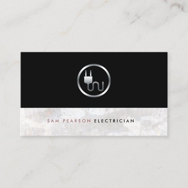 Electrician Bold Electric Plug Icon Simple Elegant Business Card (Front)