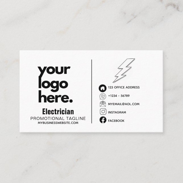 Electrician Business Card Professional Logo Design (Front)
