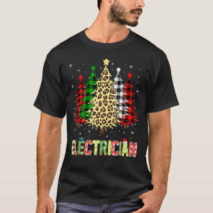 Electrician Christmas Trees Leopard Red Green Whit T-Shirt