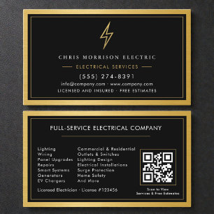 Electrician Contractor Gold Black Metallic Business Card