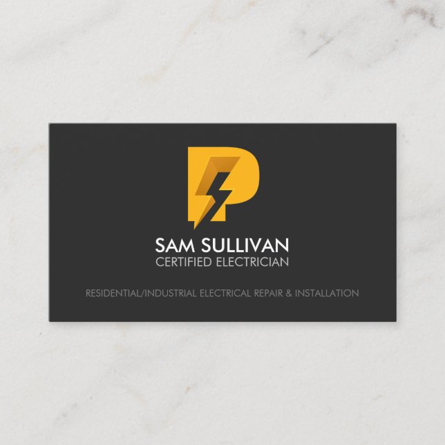Electrician Contractor Monogram P Business Card (Front)