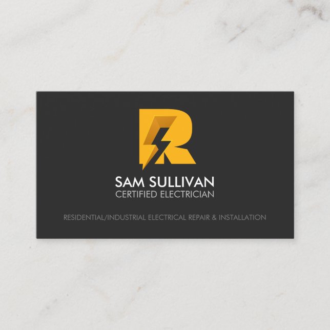 Electrician Contractor Monogram R Business Card (Front)