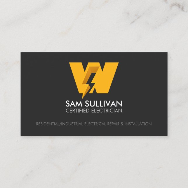 Electrician Contractor Monogram W Business Card (Front)