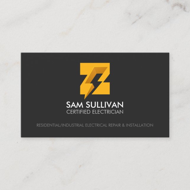 Electrician Contractor Monogram Z Business Card (Front)