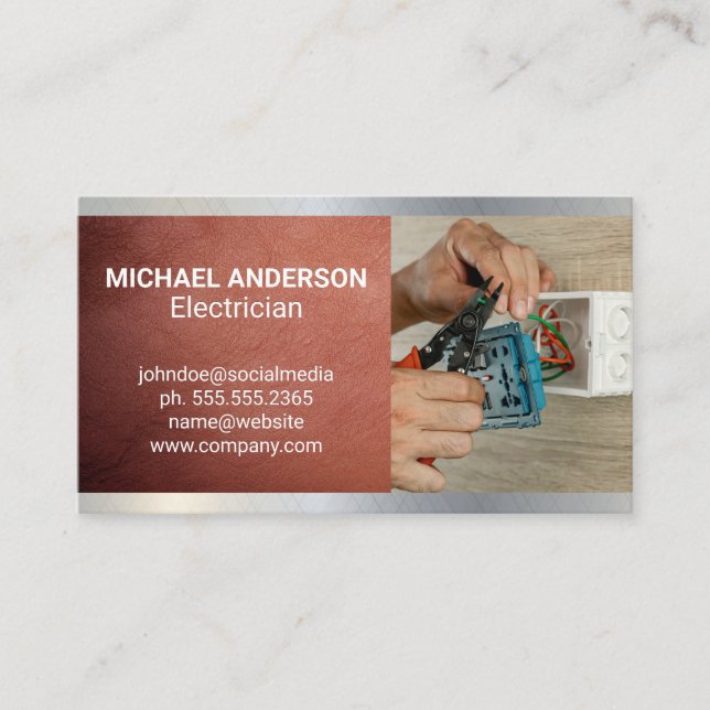 Electrician Cutting Wires Business Card (Front)