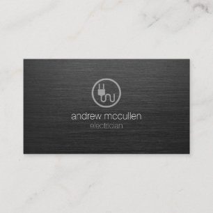 Electrician Electric Plug Icon Dark Brushed Metal Business Card