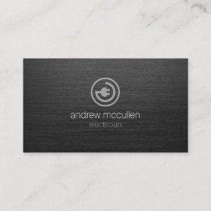 Electrician Electric Plug Icon Dark Brushed Metal Business Card