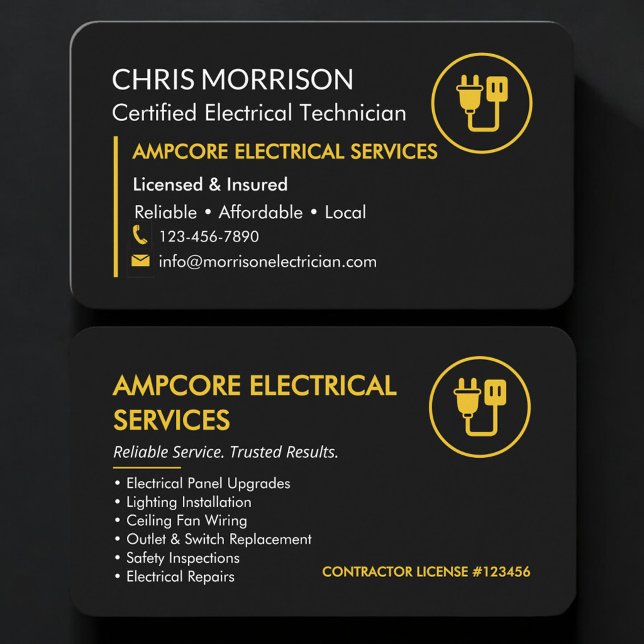 Electrician Electrical Branding Black Yellow Business Card (Creator Uploaded)