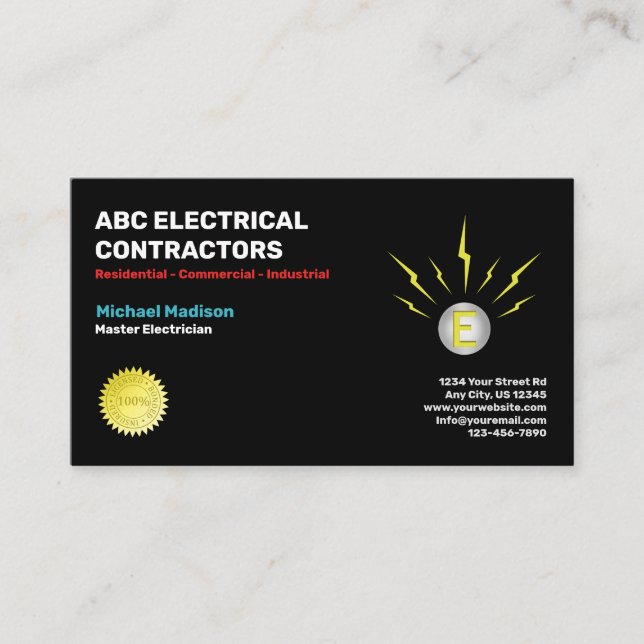 Electrician | Electrical Contractor Business Card (Front)
