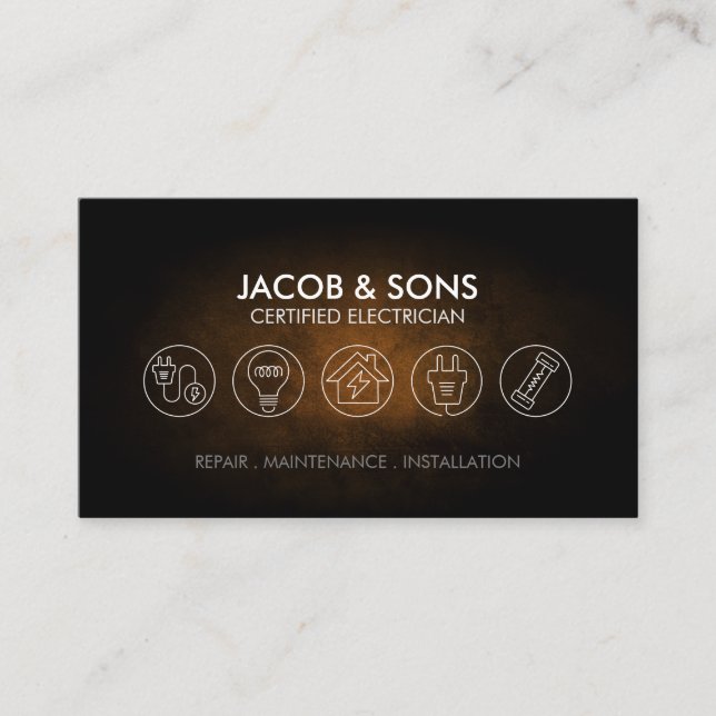 Electrician Electrical Contractor Copper Grunge Business Card (Front)