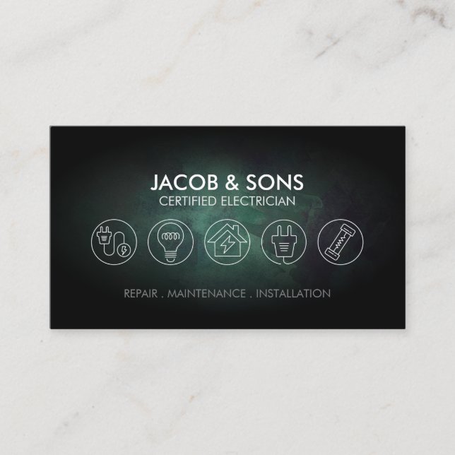 Electrician Electrical Contractor Turquoise Grunge Business Card (Front)