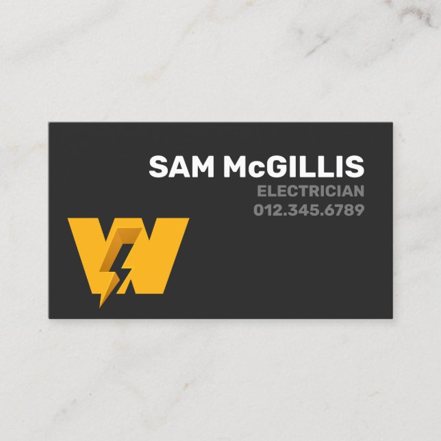 Electrician Electrical Monogram W Business Card (Front)