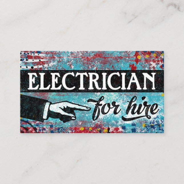 Electrician For Hire Business Cards - Blue Red (Front)