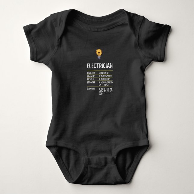 electrician funny gift present idea baby bodysuit (Front)