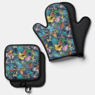 Electrician Gift - Mens Oven Mitt - Hawaiian Print & Pot Holder Set