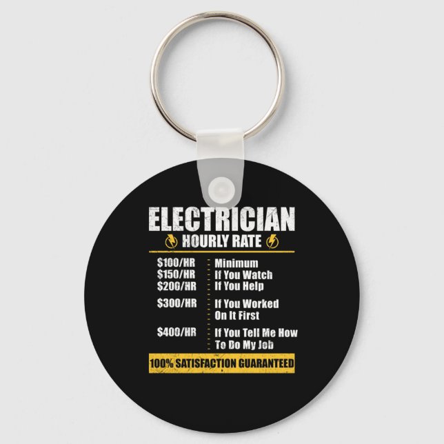 Electrician Hourly Rate Funny Lineman Dad Retro Key Ring (Front)
