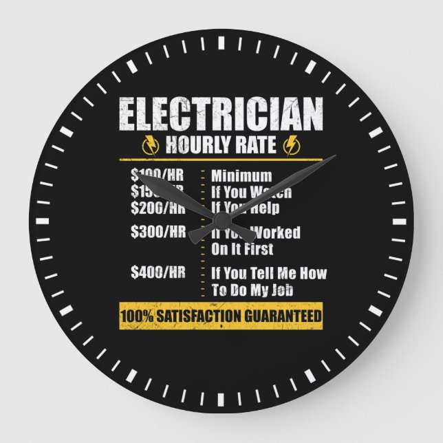 Electrician Hourly Rate Funny Lineman Dad Retro Large Clock (Front)