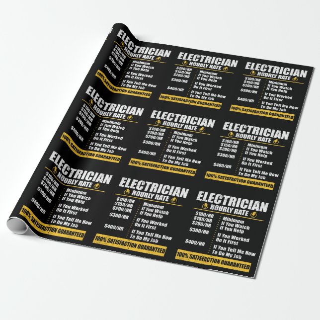 Electrician Hourly Rate Funny Lineman Dad Retro Wrapping Paper (Unrolled)