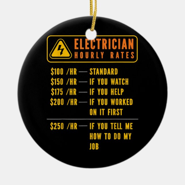 Electrician Hourly Rates Electricity Electrical Ceramic Tree Decoration (Front)