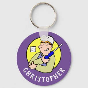 Electrician Image with Name Key Ring