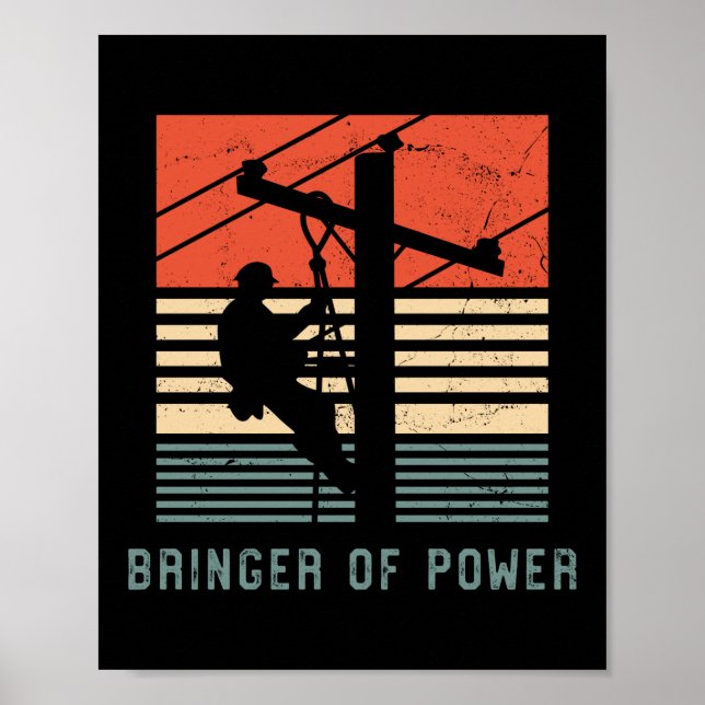 Electrician Lineman Bringer Of Power Retro Vintage Poster (Front)