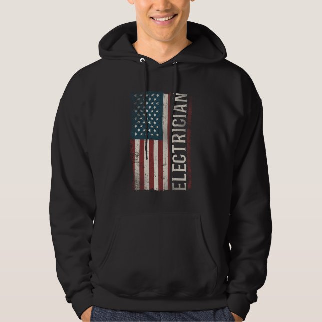 Electrician Lineman Electrician (American Flag) Hoodie (Front)