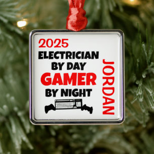 Electrician Loves Playing Video Games Metal Tree Decoration