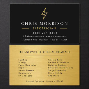 Electrician Metal Black Gold Handyman Contractor Business Card