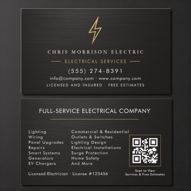 Electrician Metallic Black Gold Electrical Service Business Card (Creator Uploaded)