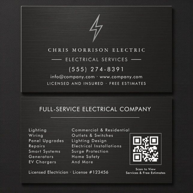 Electrician Metallic Black Silver Electrical Business Card (Creator Uploaded)