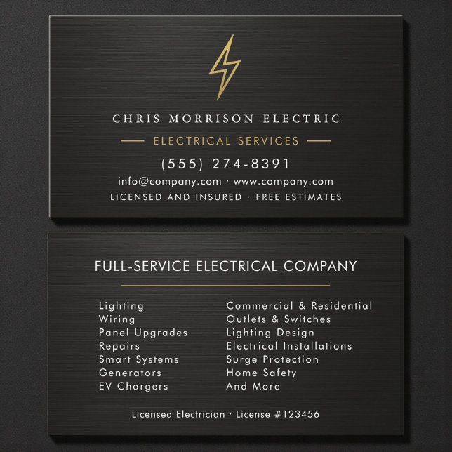 Electrician Metallic Professional Electric Company Business Card (Creator Uploaded)