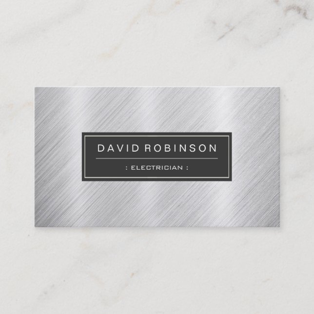 Electrician - Modern Brushed Metal Look Business Card (Front)