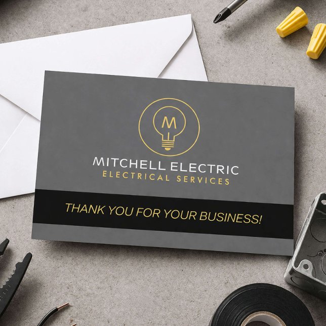 Electrician Monogram Logo Client Thank You Card (Creator Uploaded)