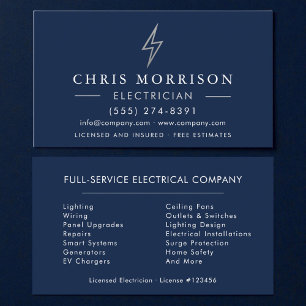 Electrician Navy Blue Silver Business Card