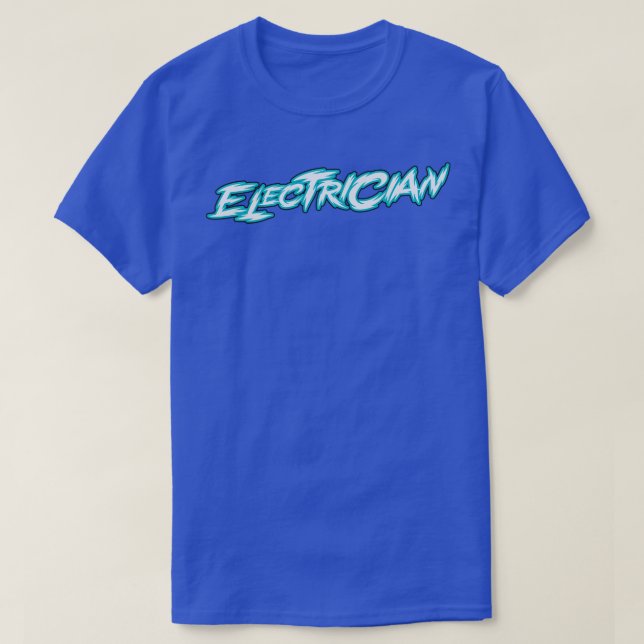Electrician Neon Blue Text T-Shirt (Design Front)
