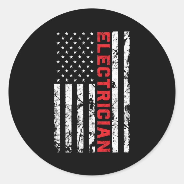 Electrician Patriotic American Flag Electrician Fa Classic Round Sticker (Front)