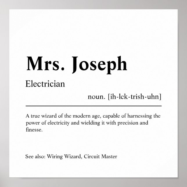 Electrician Personalized Gift Poster (Front)