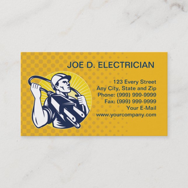 electrician power lineman worker electric business business card (Front)