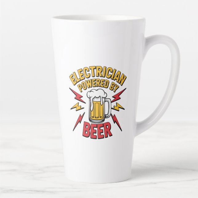 Electrician Powered by Beer Fun Gift for Tradesman Latte Mug (Right)